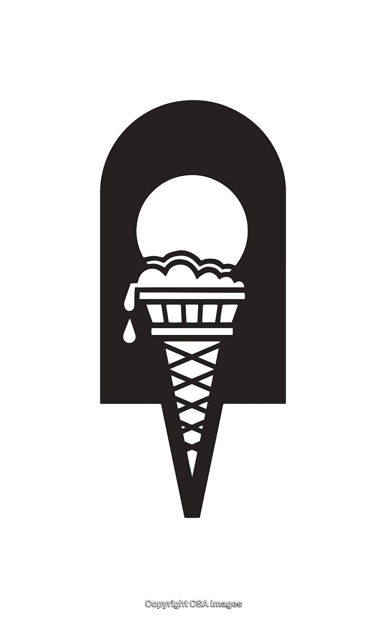 Minimalistic Black and White Ice Cream Cone Symbol Illustration
