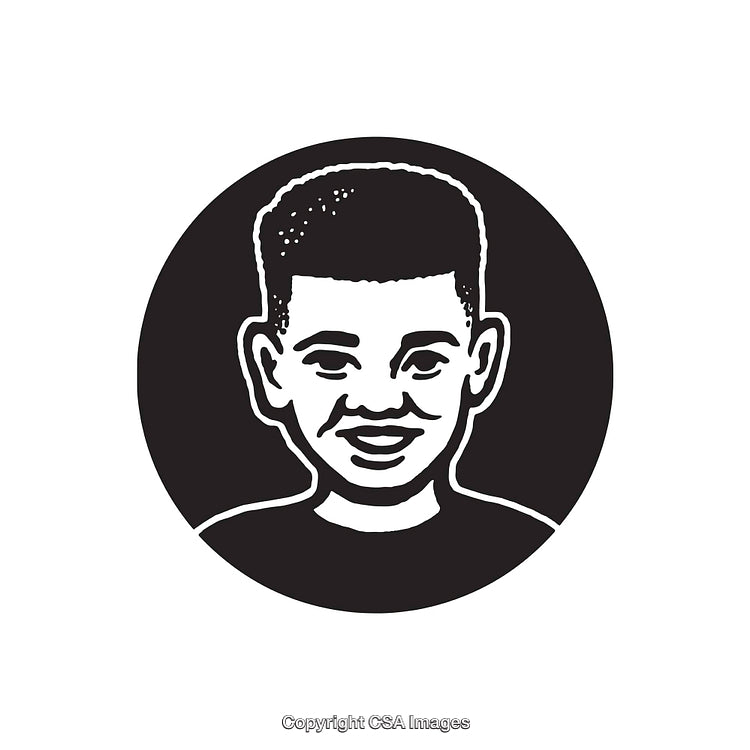 Black and White Illustration of a Smiling Young Character Portrait