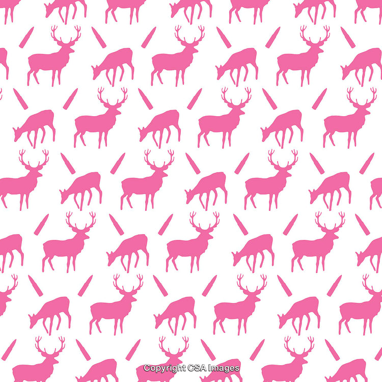 Pink Deer Silhouettes Pattern with Abstract Elements on White Background