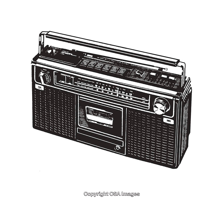 Vintage Line Art Illustration of a Retro Radio Music Concept