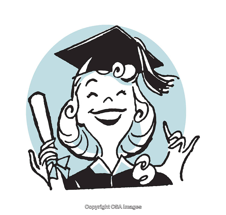 Retro Style Illustration of a Woman Celebrating Graduation Achievement