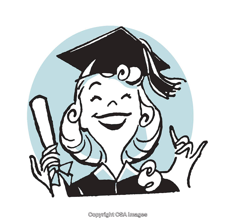 Retro Style Illustration of a Woman Celebrating Graduation Achievement