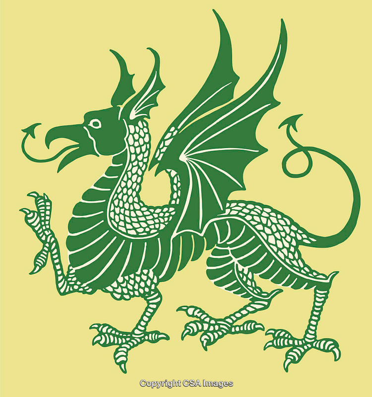 Green Dragon Line Art Illustration on Yellow Background