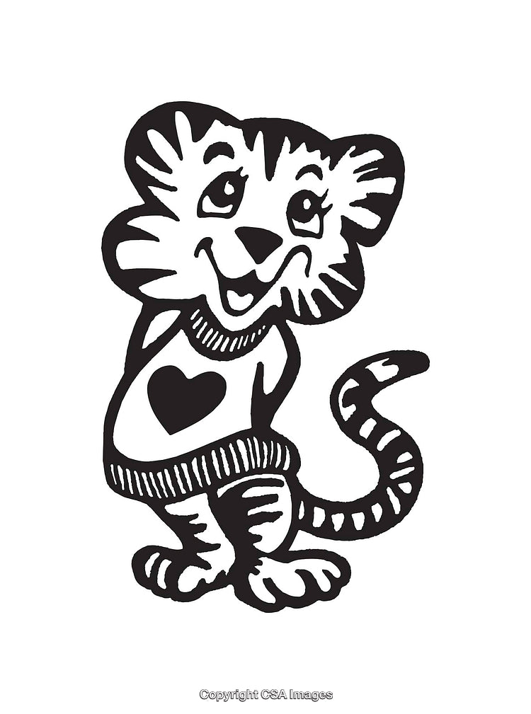 Adorable Line Art Illustration of a Smiling Tiger Cartoon