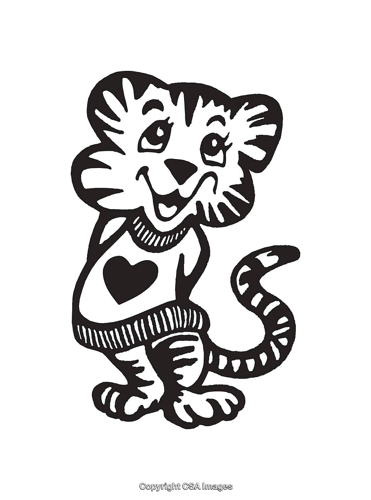 Adorable Line Art Illustration of a Smiling Tiger Cartoon