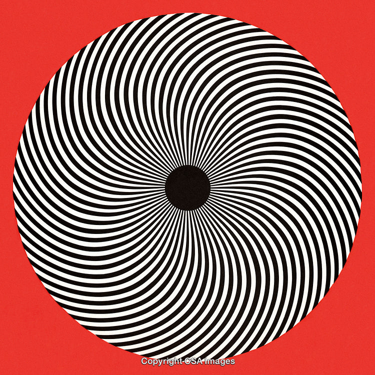 Mesmerizing Black and White Spiral Design on Vibrant Red Background