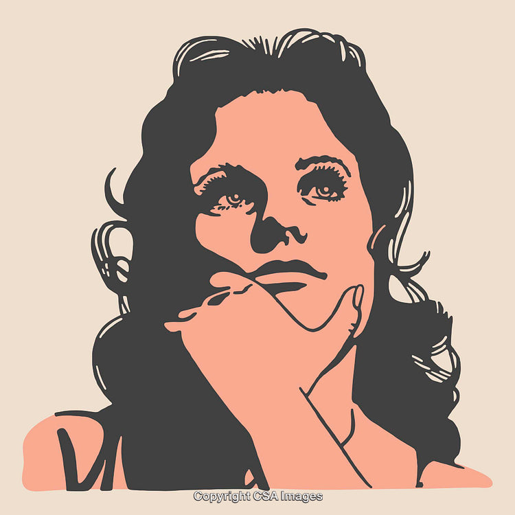 Minimalist Line Art Illustration of a Reflective Woman's Face in Neutral Colors