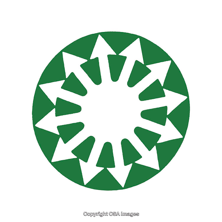 Green Circle with Outward Pointing White Arrows Symbol Design