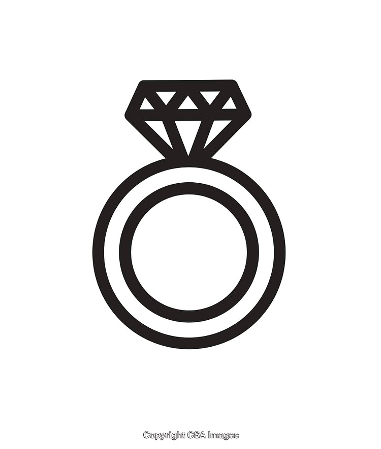 Minimalist Black and White Icon of a Diamond Engagement Ring