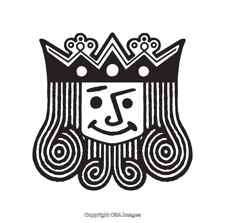 Black and White Line Art of Smiling Crowned Character Illustration