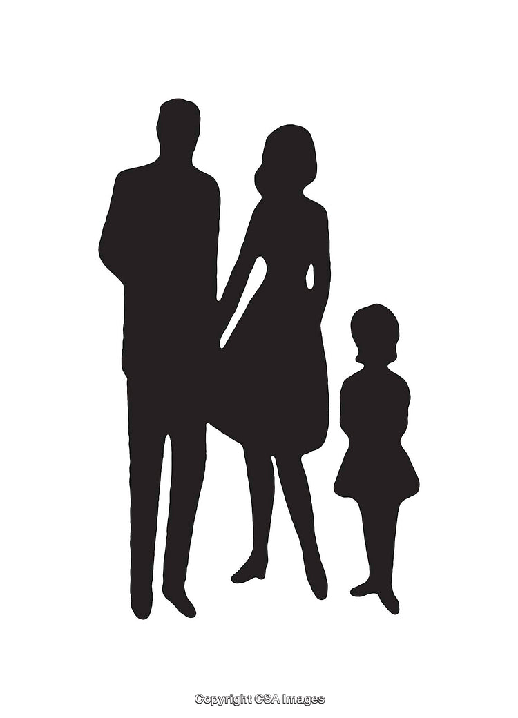 Silhouette of a Family Comprising Parents and a Child on White Background