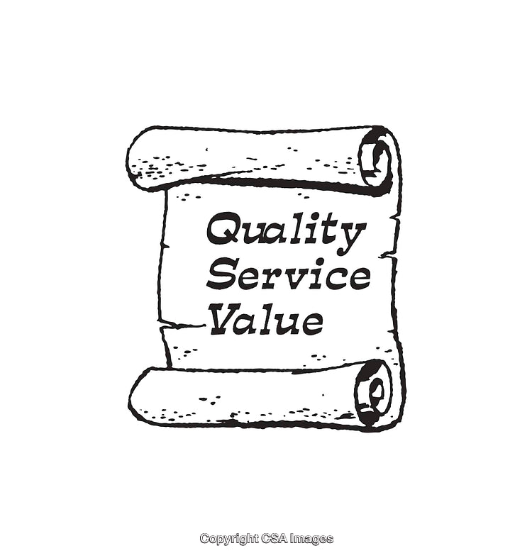 Hand-Drawn Scroll with Text Emphasizing Quality, Service, and Value