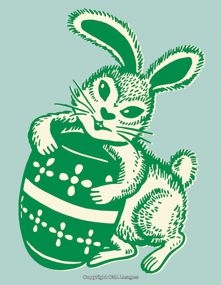 Vintage Illustration of a Bunny Holding an Easter Egg