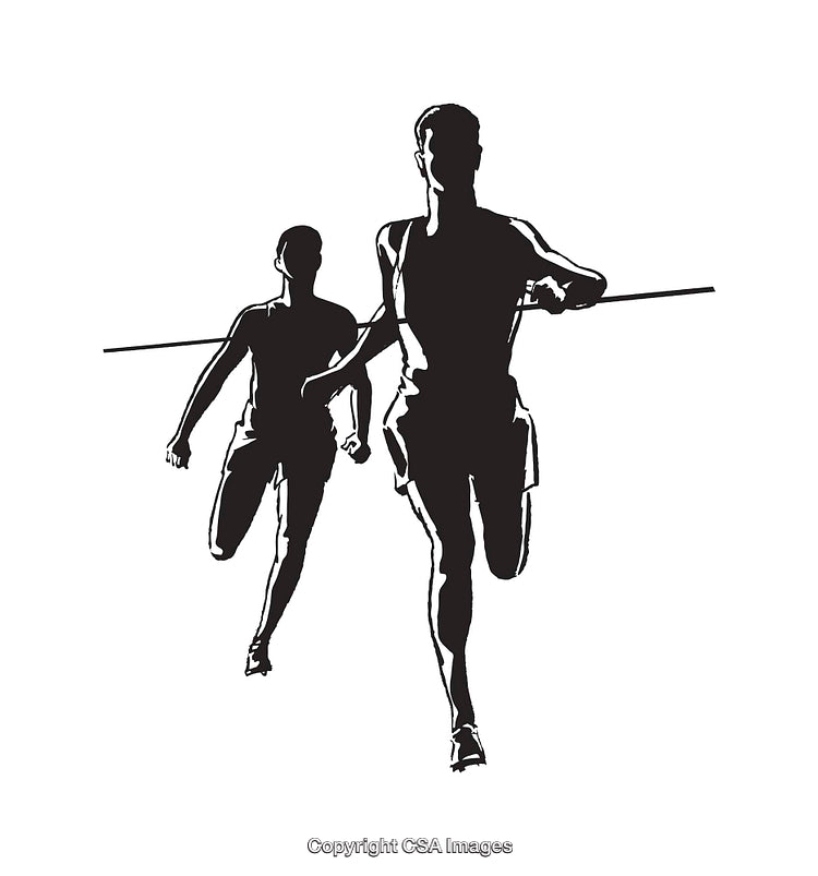 Silhouette Illustration of Two Running Athletes in Black and White
