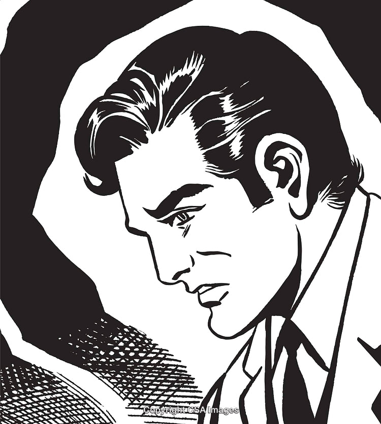 Retro Black and White Illustration of a Serious Man in Profile View