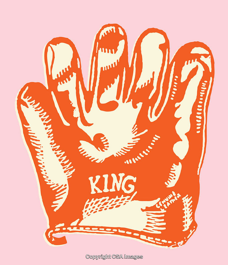 Colorful Line Art Illustration of Glove with King Label on Pink Background