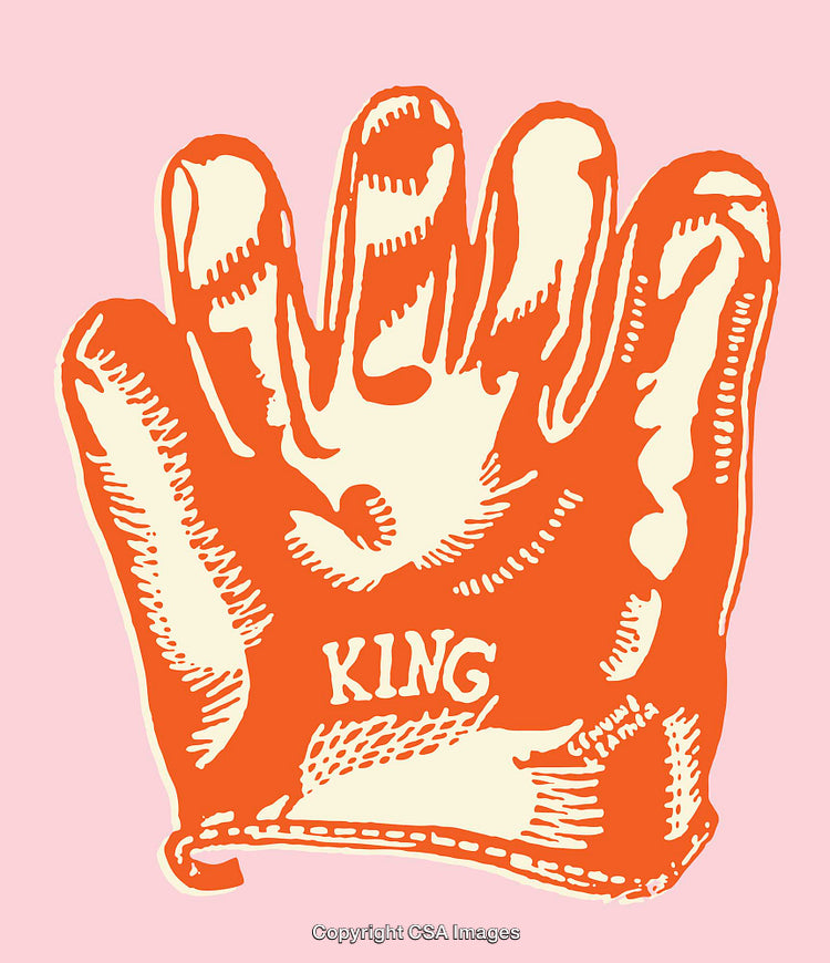 Colorful Line Art Illustration of Glove with King Label on Pink Background