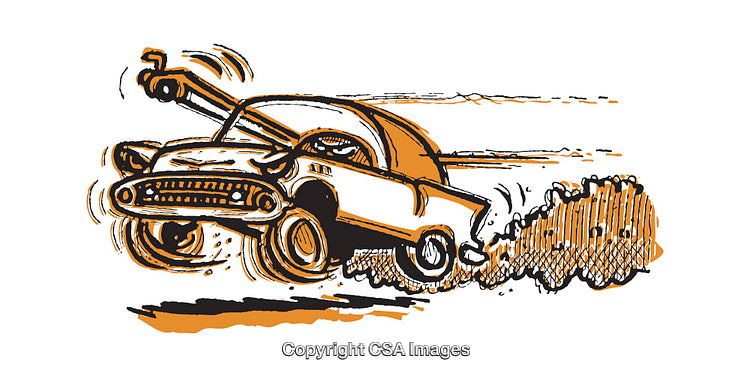Dynamic Illustration of a Car in Motion with an Exaggerated Cartoon Style
