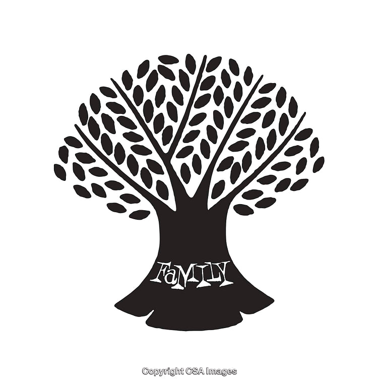 Black and White Family Tree Line Art with Text
