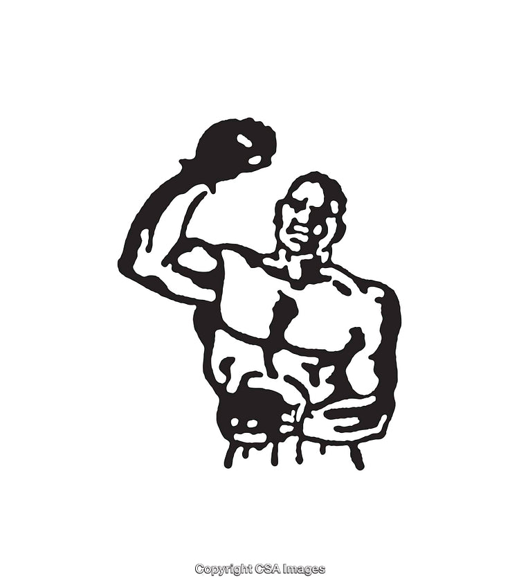 Black and White Line Drawing of a Triumphant Boxer Raising Fist