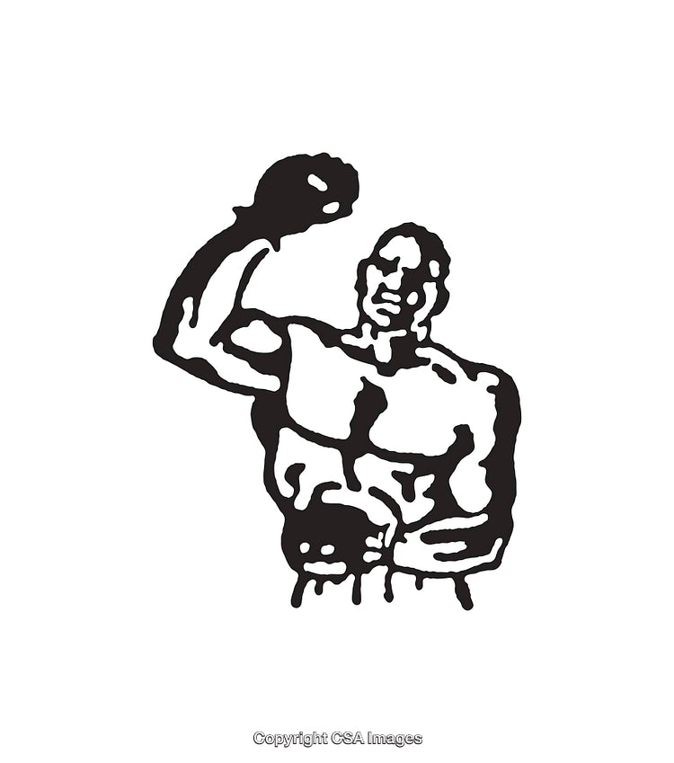Black and White Line Drawing of a Triumphant Boxer Raising Fist