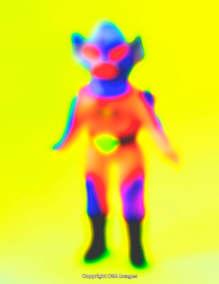 Colorful Neon Plastic Toy Figure with Abstract Background