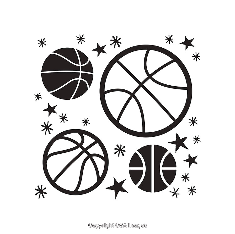 Black and White Basketball Illustrations With Artistic and Geometric Design