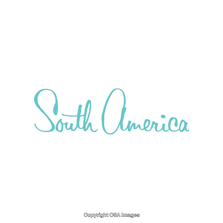 Handwritten South America Text in Aqua on White Background
