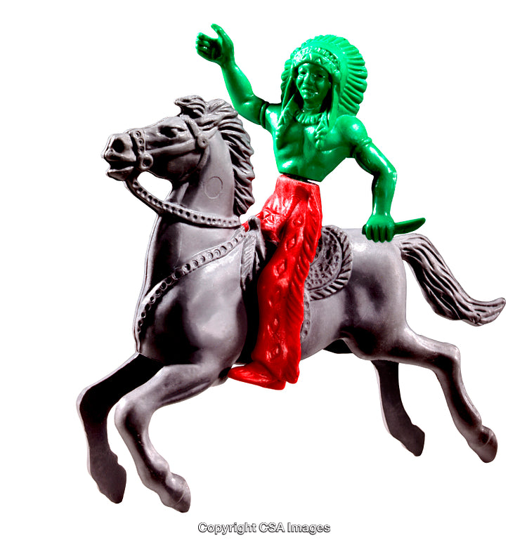 Plastic Indian Figure on Horse Toy Posed for Play