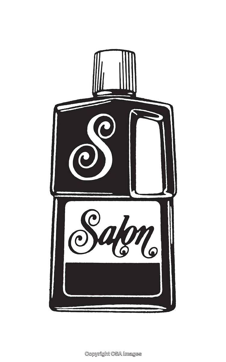 Black and White Line Art Illustration of a Soap Bottle Design