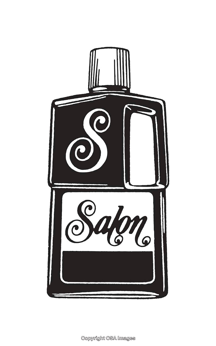 Black and White Line Art Illustration of a Soap Bottle Design