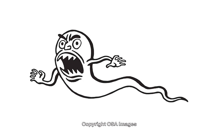 Black and White Cartoon Line Art of an Angry Ghostly Figure