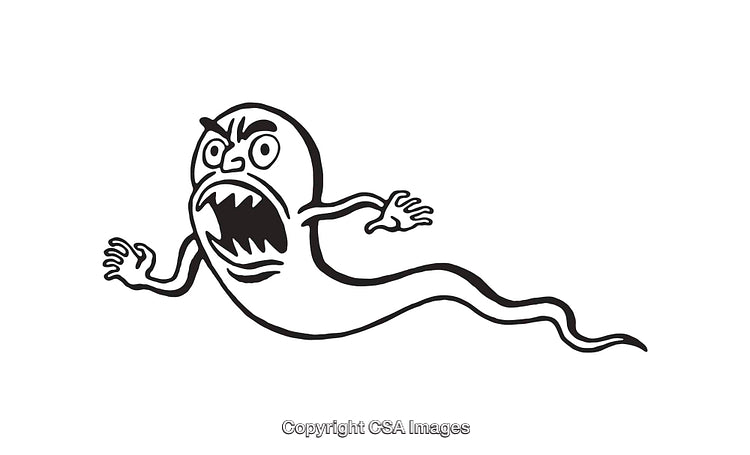 Black and White Cartoon Line Art of an Angry Ghostly Figure