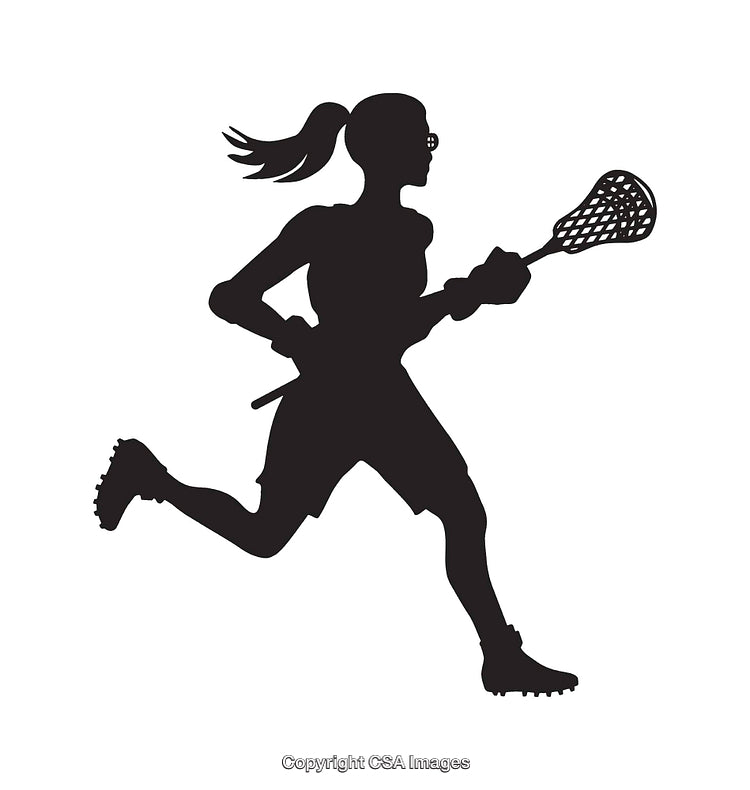 Silhouette of a Female Athlete Playing Lacrosse in Motion