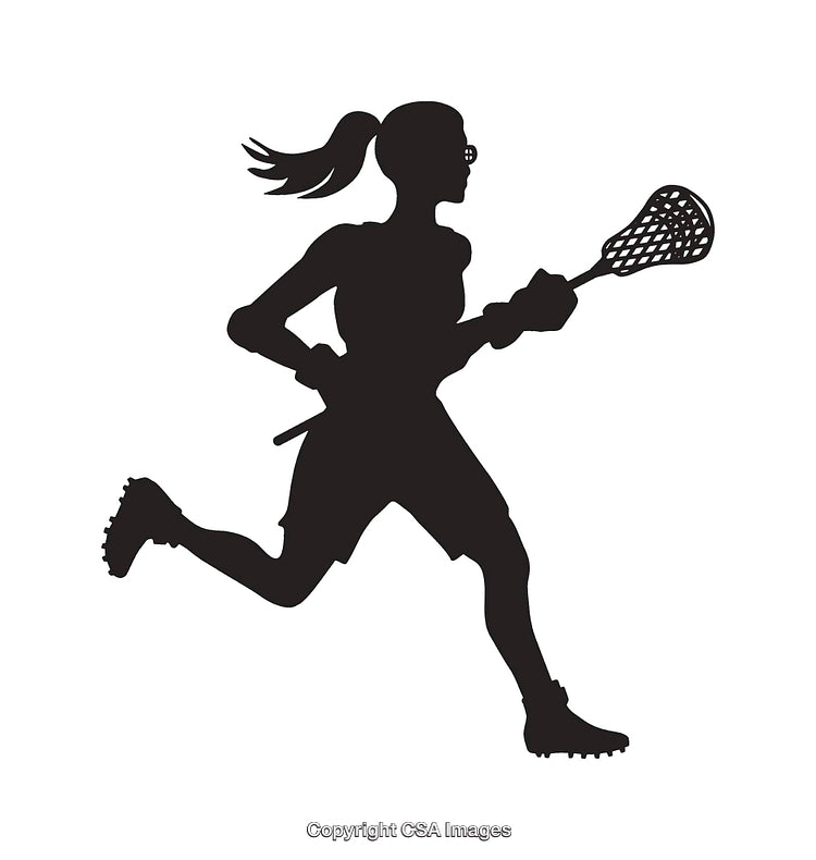 Silhouette of a Female Athlete Playing Lacrosse in Motion