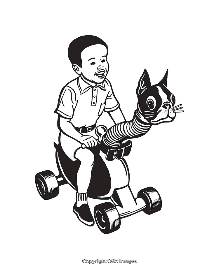 Illustration of a Child Riding a Creative Animal-Shaped Toy