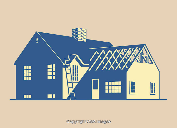 Illustration of a House Under Construction With Unfinished Roof Framework