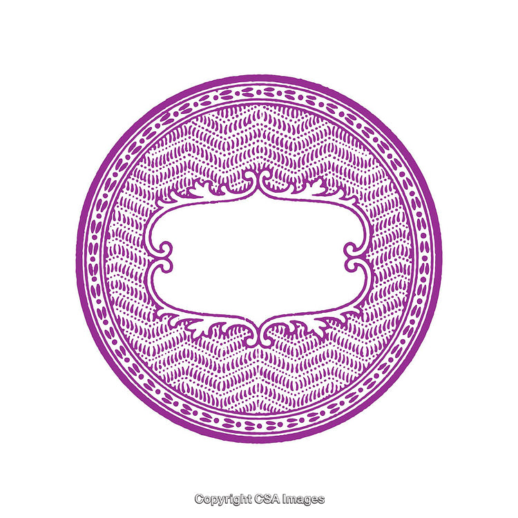 Elegant Ornamental Circular Design with Intricate Purple Patterns and Blank Center