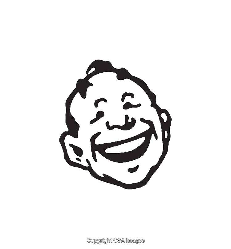 Black and White Cartoon Style Laughter Artwork with a Happy Face