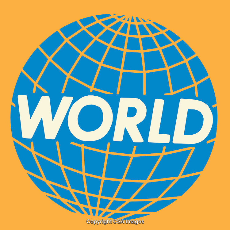 Blue Globe With 'World' Text Over Orange Background