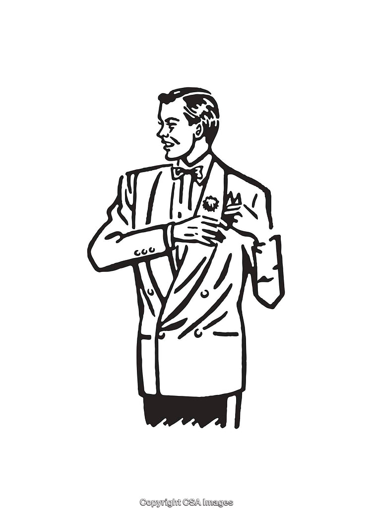 Elegant Retro Gentleman in Line Art Illustration Style with Vintage Suit