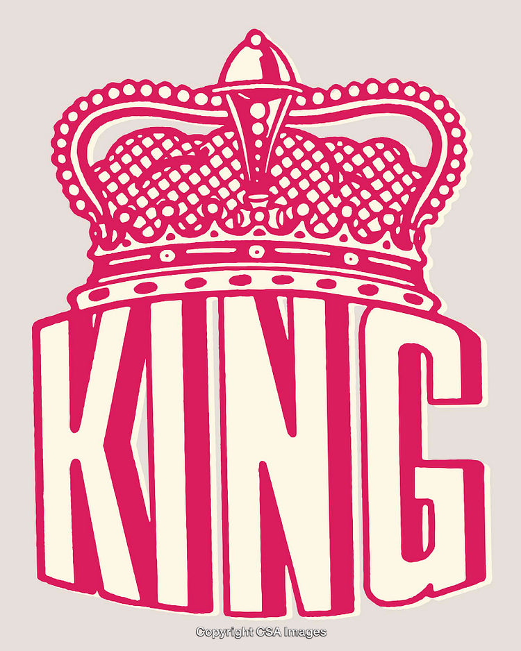 Bold Pink Crown and King Typography Line Art Illustration