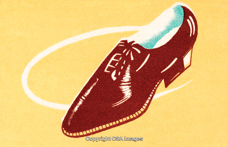 Vintage Illustration of a Men's Dress Shoe Against Yellow Background