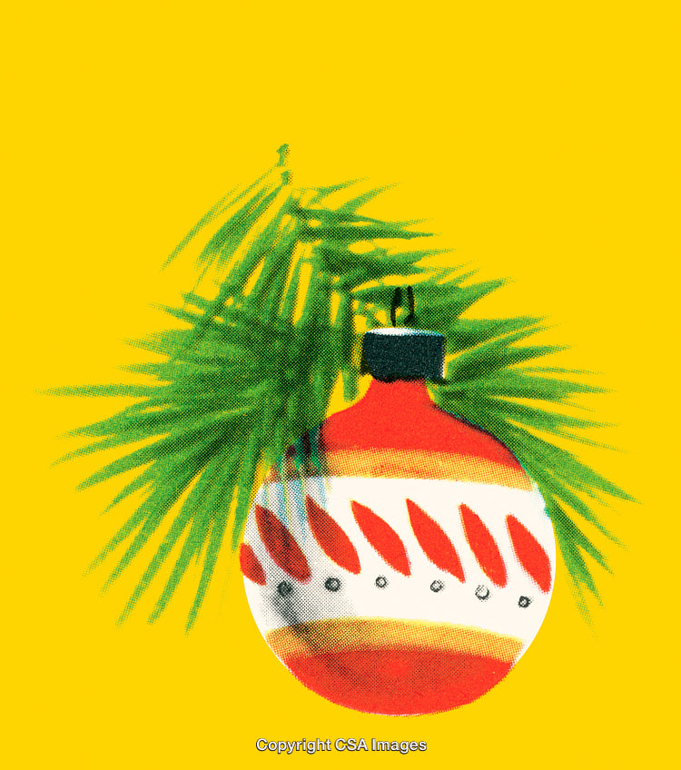 Vibrant Christmas Ornament Hanging on Pine Branch Illustration