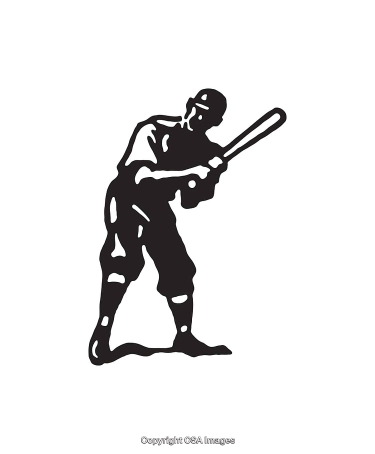 Black and White Line Art Illustration of a Baseball Player in Action