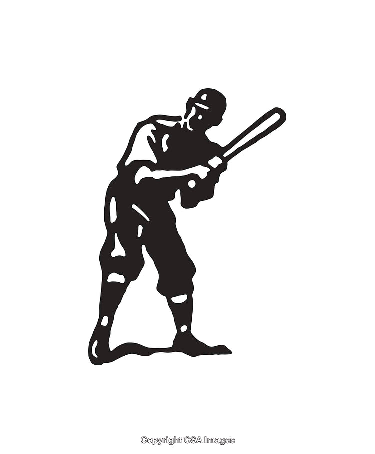 Black and White Line Art Illustration of a Baseball Player in Action