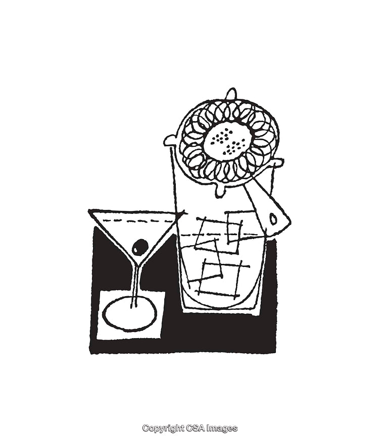 Black and White Hand-Drawn Line Art of Refreshing Cocktails