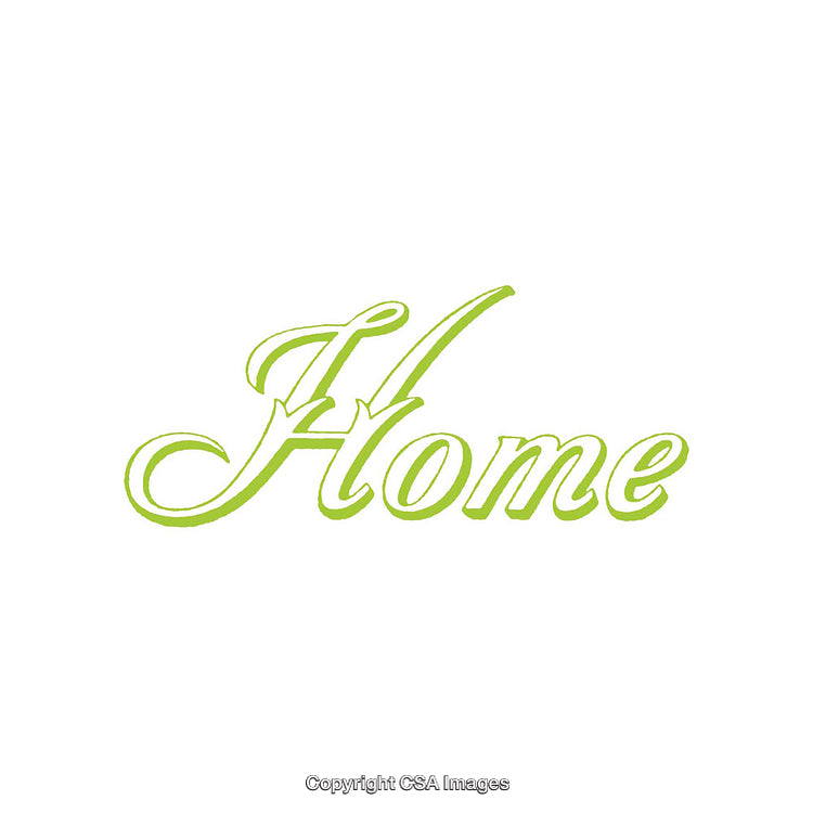 Elegant Green Calligraphy Text Spelling the Word Home on White Background