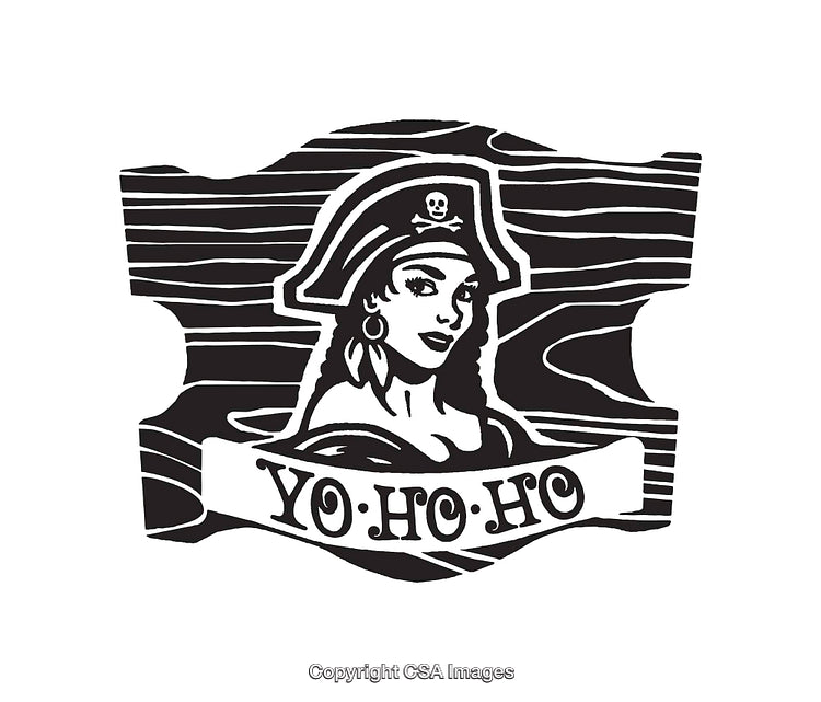 Detailed Line Art Illustration of a Pirate Woman With Maritime Theme
