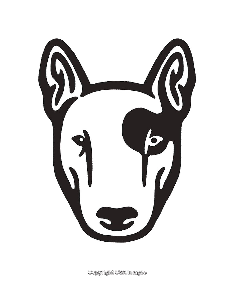 Black and White Line Art Illustration of a Dog Face with Bold Details
